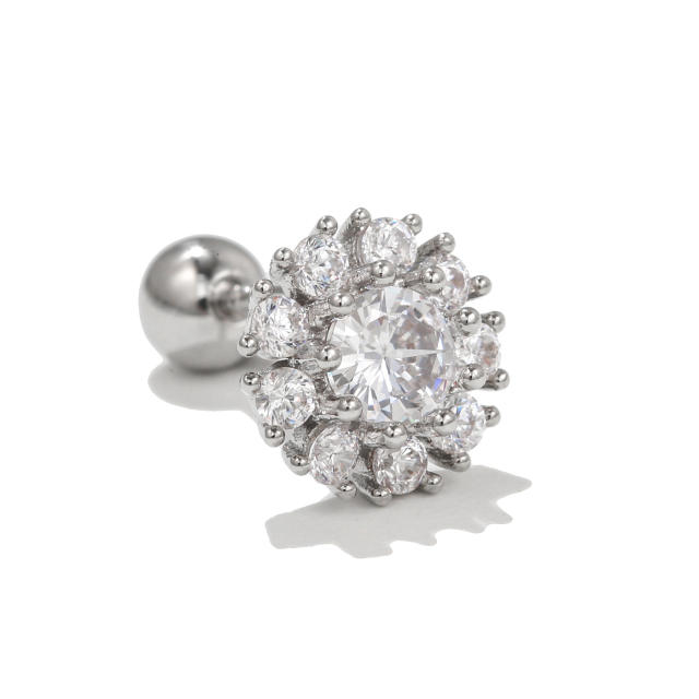 Silver color cubic zircon flower bow cartilage earrings piercing earrings