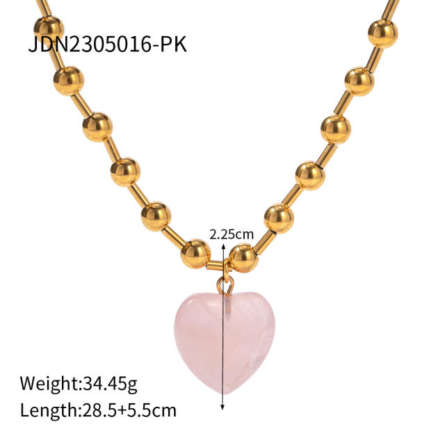 Y2K 18K gold plated bead clear heart pendant stainless steel choker necklace