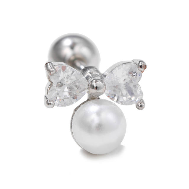 Silver color cubic zircon flower bow cartilage earrings piercing earrings