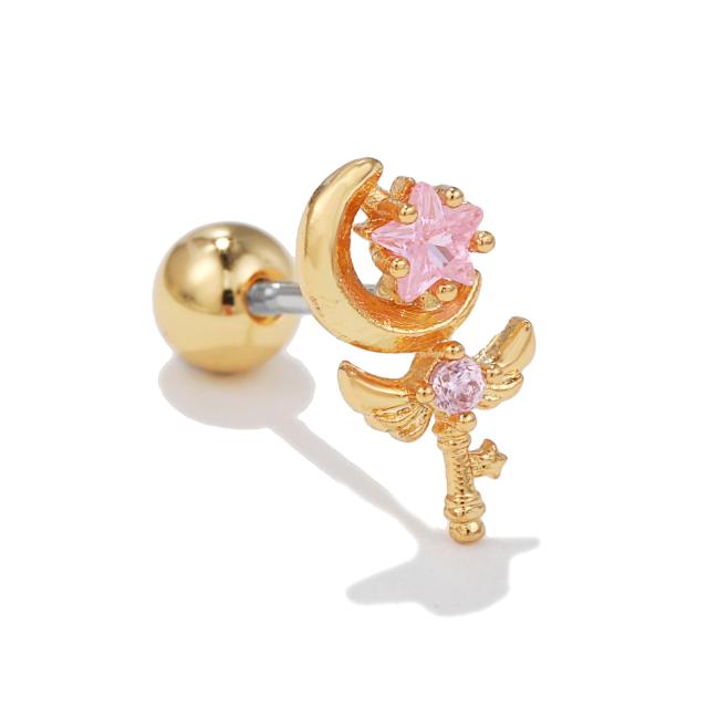 Delicate color cubic zircon gold color piercing earring cartilage earrings