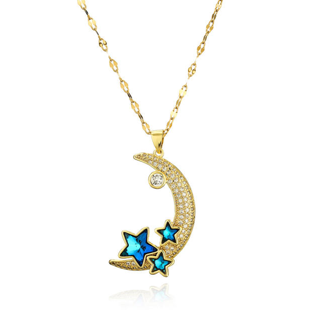 Dainty gold plated copper moon star pendant necklace