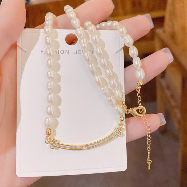 Elegant water pearl bead diamond famous brand smile face necklace
