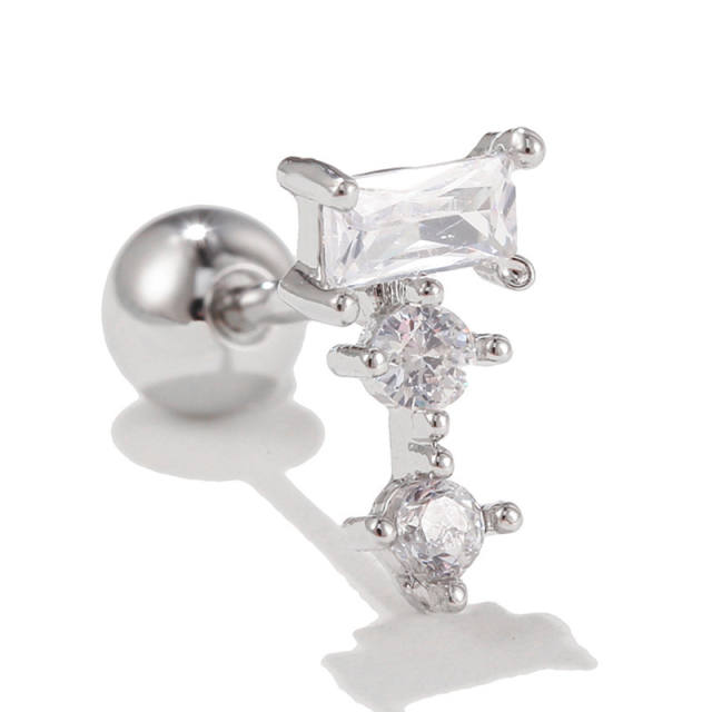 Silver color cubic zircon flower piercing earrings cartilage earrings