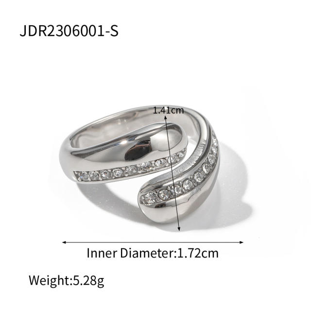 Delicate diamond chunky teardrop shape stainless steel rings