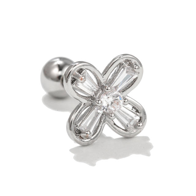 Silver color cubic zircon flower piercing earrings cartilage earrings