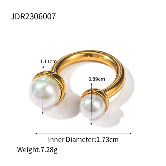 Elegant pearl bead 18K stainless steel rings