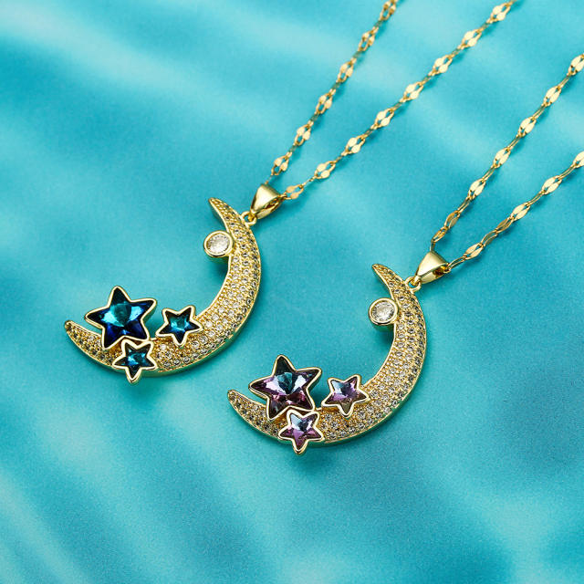 Dainty gold plated copper moon star pendant necklace