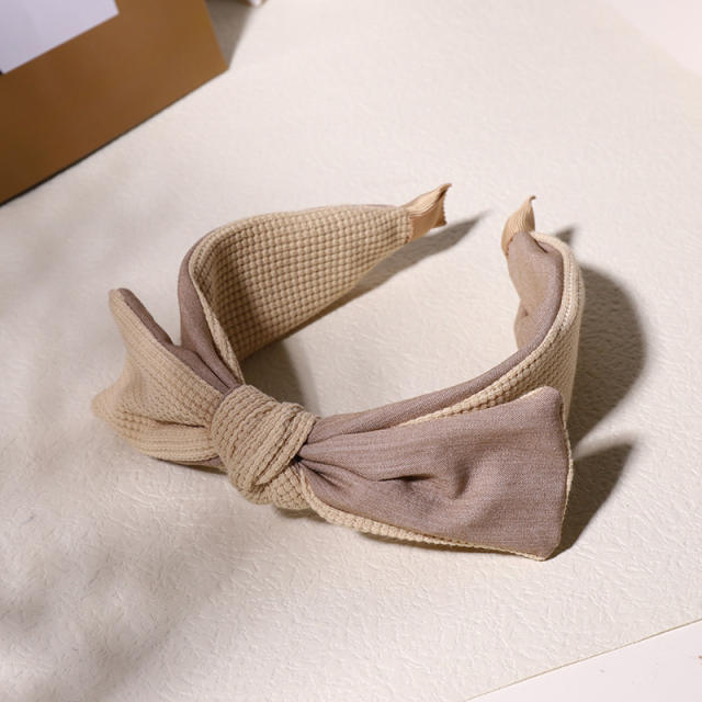 Beige color series knot plaid headband