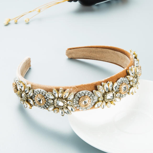 Gorgeous rhinestone flowers wide flannelette headband