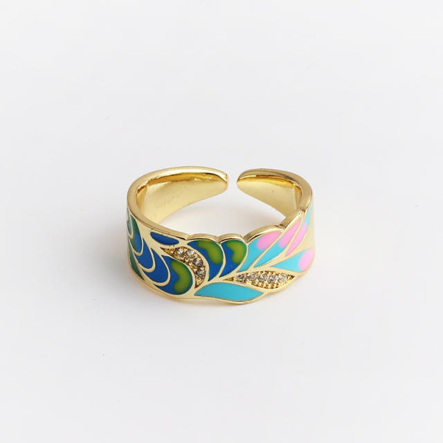 Color enamel butterfly flower copper finger ring