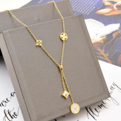 Hollow out clover and star moon pandent stainless steel necklace