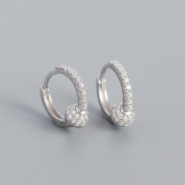 925 Sterling silver diamond ball huggie earrings