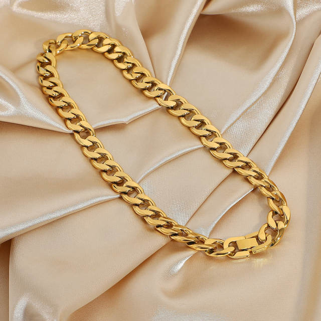12mm 18k gold plated stainless steel cuban link chain chunky necklace