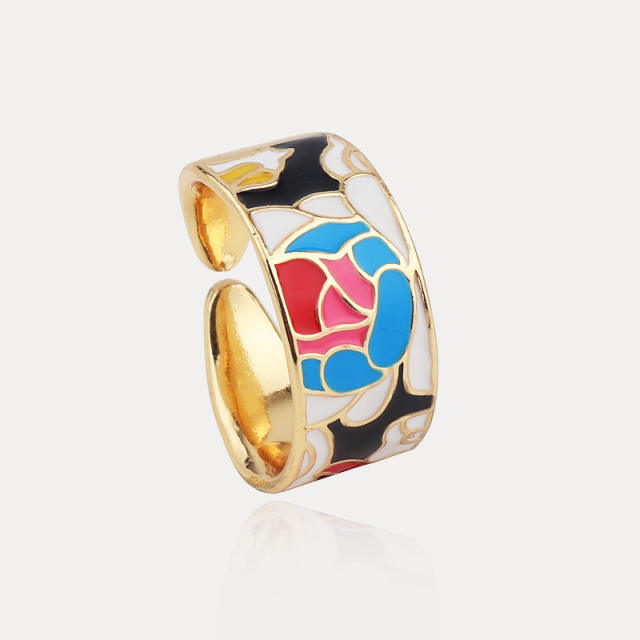 Color enamel butterfly flower copper finger ring