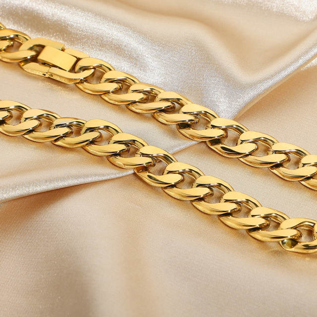 12mm 18k gold plated stainless steel cuban link chain chunky necklace