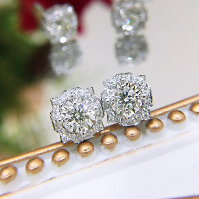 Easy match cubic zircon setting cute copper ear studs