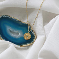 National trend evil eye coin pendant stainless steel necklace