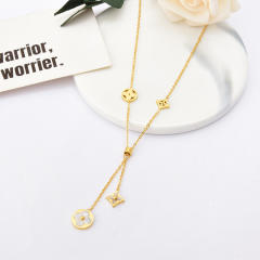Hollow out clover and star moon pandent stainless steel necklace