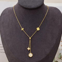 Hollow out clover and star moon pandent stainless steel necklace