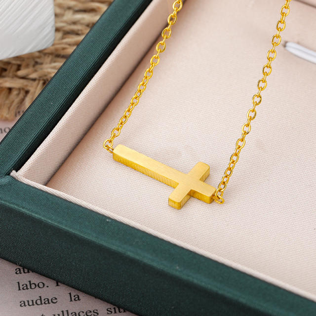 Simple design one letter shape cross stainless steel necklace