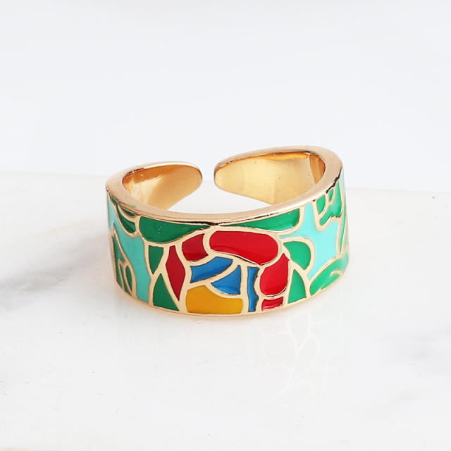 Color enamel butterfly flower copper finger ring