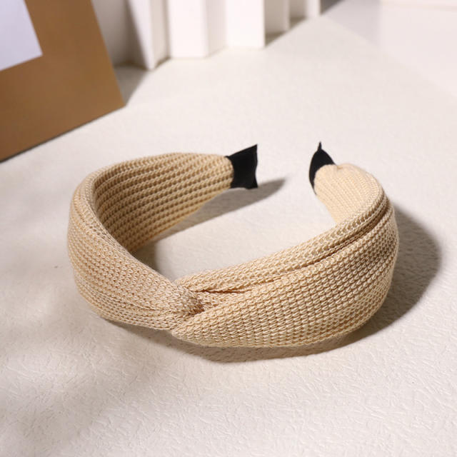 Beige color series knot plaid headband