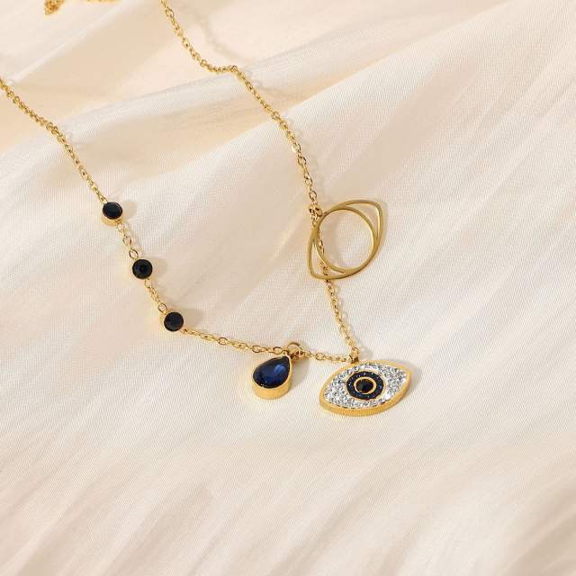 Unique hollow out evil eye 18KG stainless steel necklace