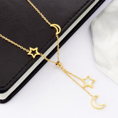 Hollow out clover and star moon pandent stainless steel necklace