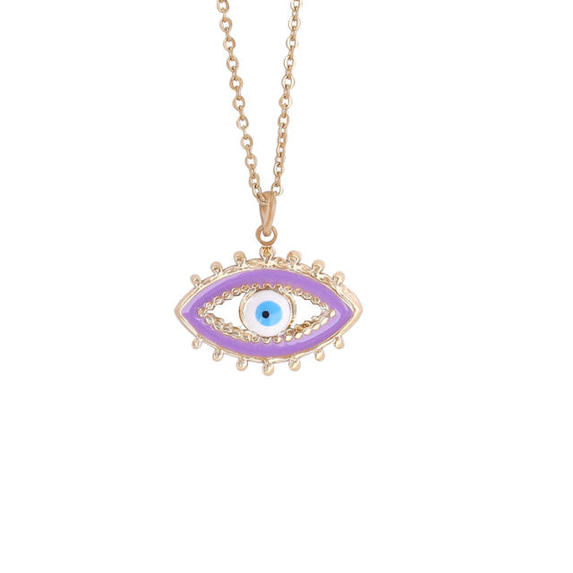 Hollow evil eye enamel pendant stainless steel necklace