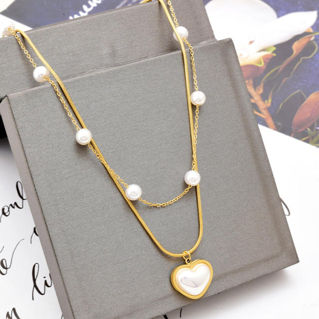 Pearl heart charm stainless steel necklace/bracelet