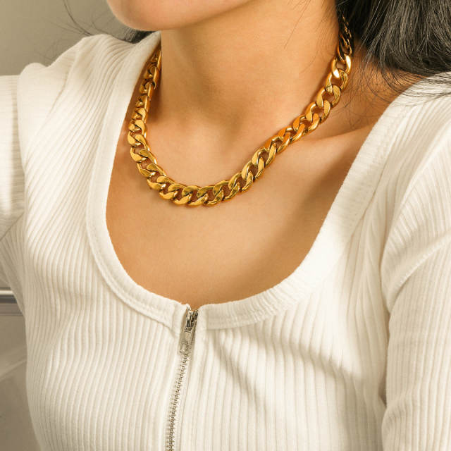 12mm 18k gold plated stainless steel cuban link chain chunky necklace