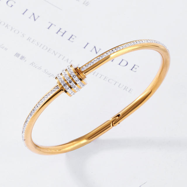 Concise design the gem setting stainless steel bangle bracelet