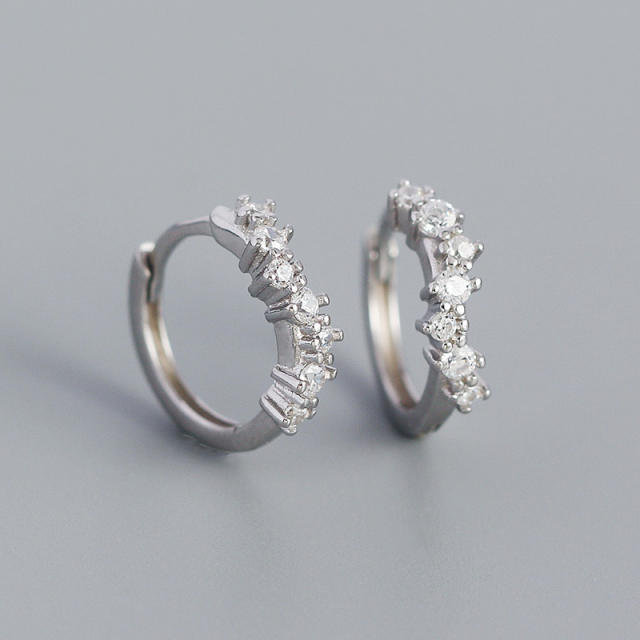 Delicate 925 sterling silver rhinestone huggie earrings