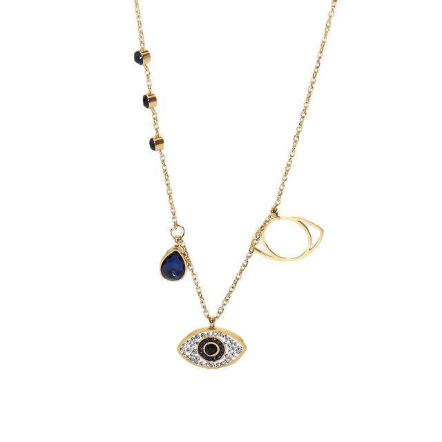 Unique hollow out evil eye 18KG stainless steel necklace