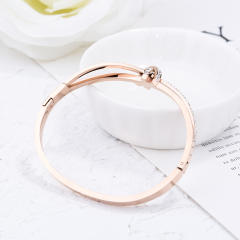 Delicate pave setting gem the bow shape stainless steel bangle bracelet