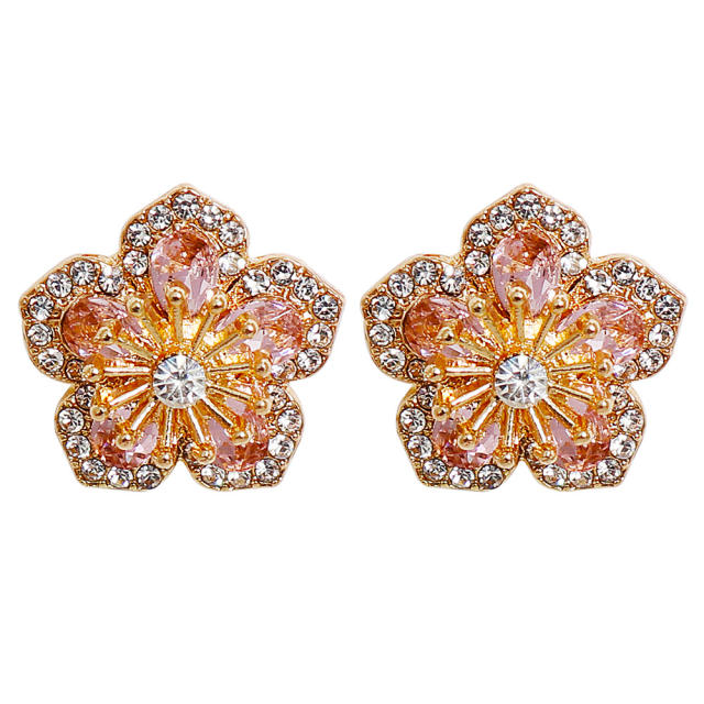 Diamond blooming flower studs earrings