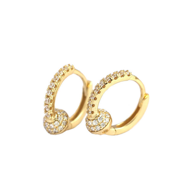 925 Sterling silver diamond ball huggie earrings