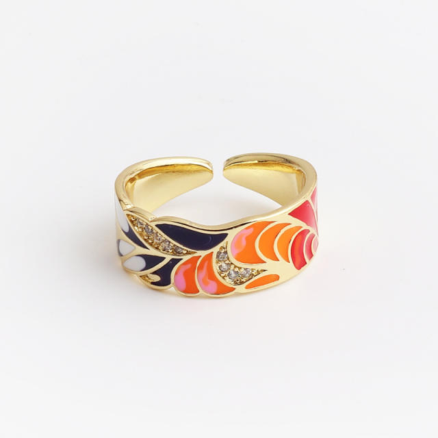 Color enamel butterfly flower copper finger ring