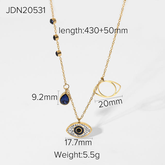 Unique hollow out evil eye 18KG stainless steel necklace