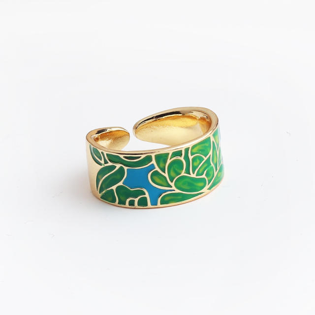 Color enamel butterfly flower copper finger ring