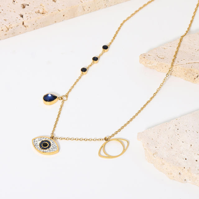 Unique hollow out evil eye 18KG stainless steel necklace