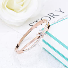 Delicate pave setting gem the bow shape stainless steel bangle bracelet