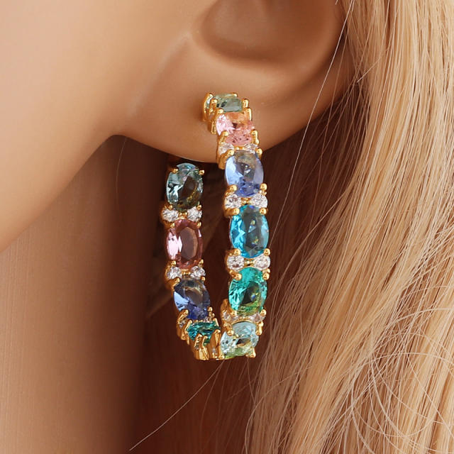 Color cubic copper big hoop earrings