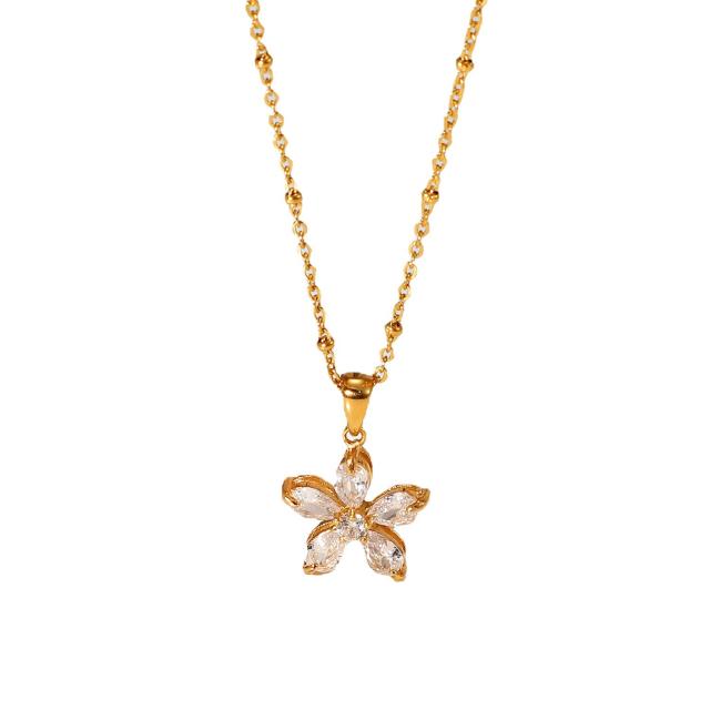 18KG stainless steel white CZ flower dainty necklace