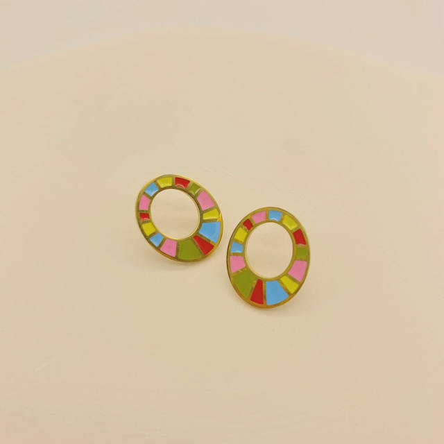 Personality color enamel geometric shape stainless steel studs earrings
