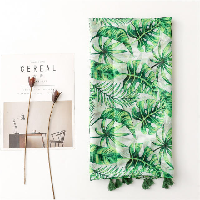 Fresh palma tree leaf green color women fashion scarf