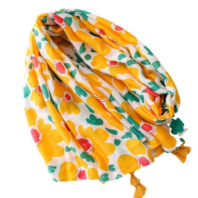 Spring yellow color floral pattern women fashion scarf