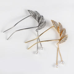 U shape diamond leaf feather design women hair pinks hair sticks