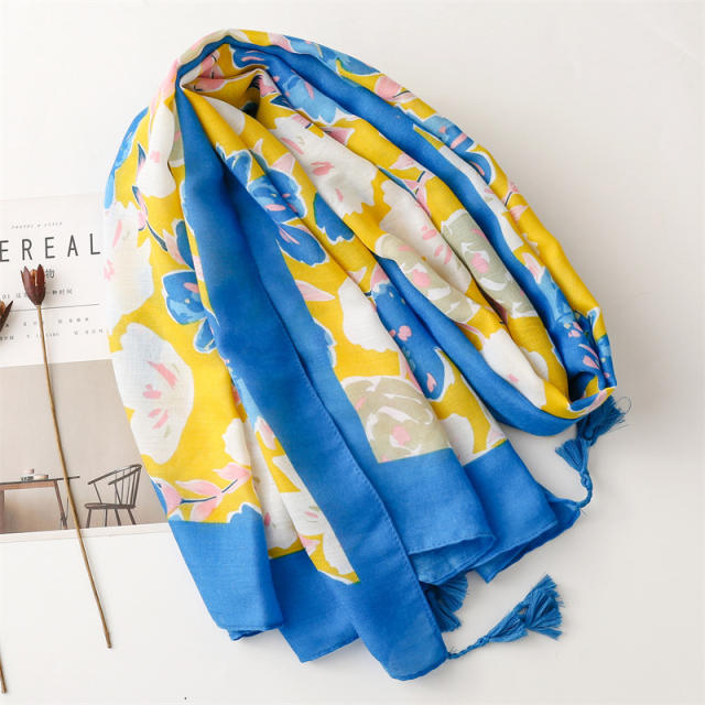 Personality blue yellow color matching women fashion scarf