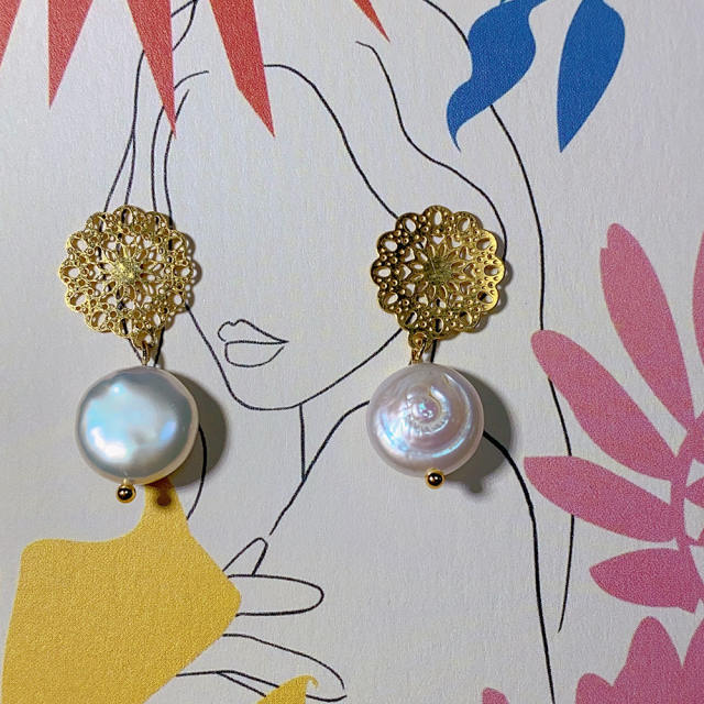 Chic baroque pearl drop stainless steel earrings